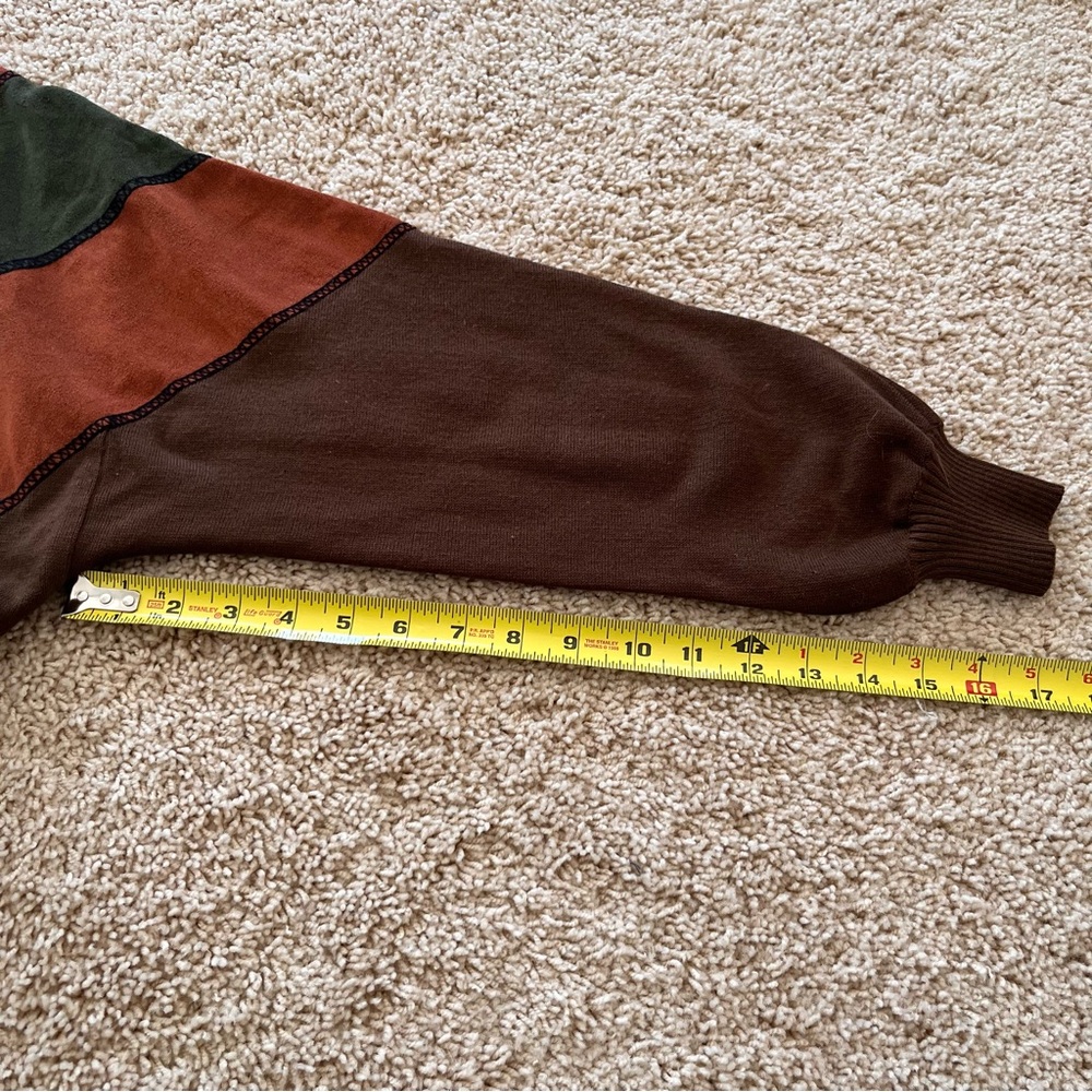 Naulover Corte Ingles Faux Suede Patxhwork Sweater Size Medium Vintage Brown‎ - Picture 6 of 9